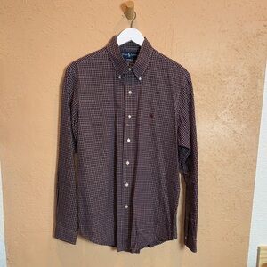 RALPH LAUREN Mens Burgundy Checkered Button Down Shirt Size L